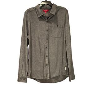 Men's Guess LS Gray 100% Cotton Button Front Shirt, Size Large, EUC